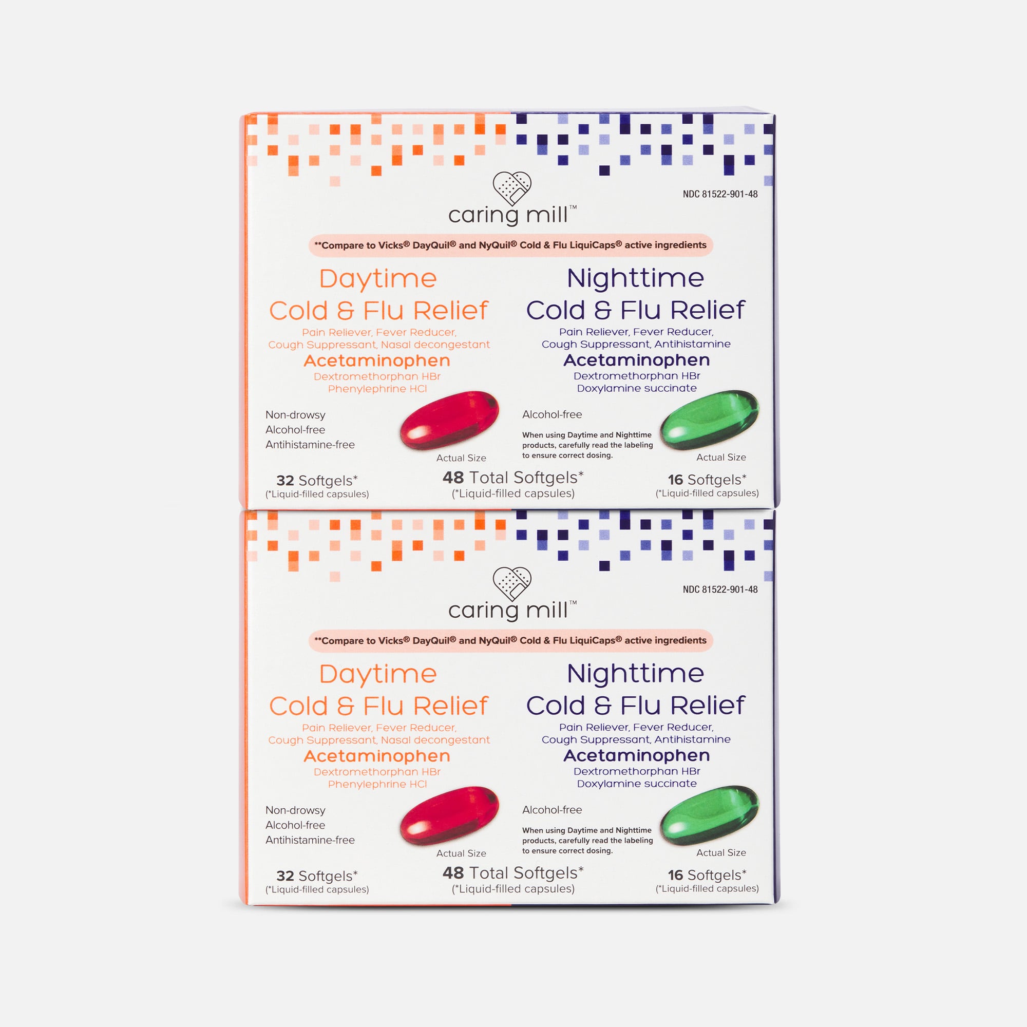 Caring Mill™ Day/Night Multi-Symptom Cold & Flu Relief Combo Softgels, 48 ct. (2-Pack), , large