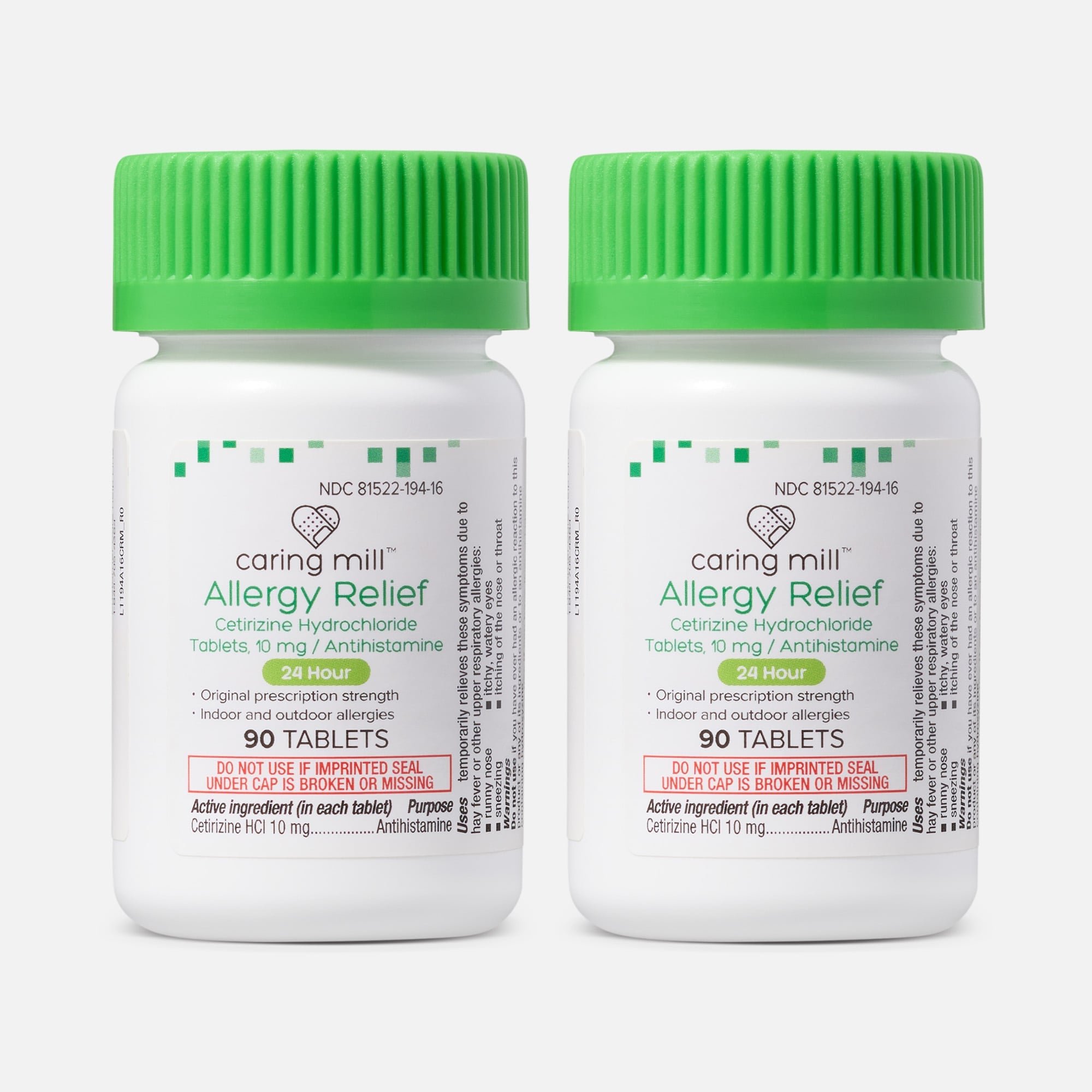 Caring Mill™ 24-Hour Allergy Relief Cetirizine Hydrochloride Tablets, 10mg (2-Pack), , large