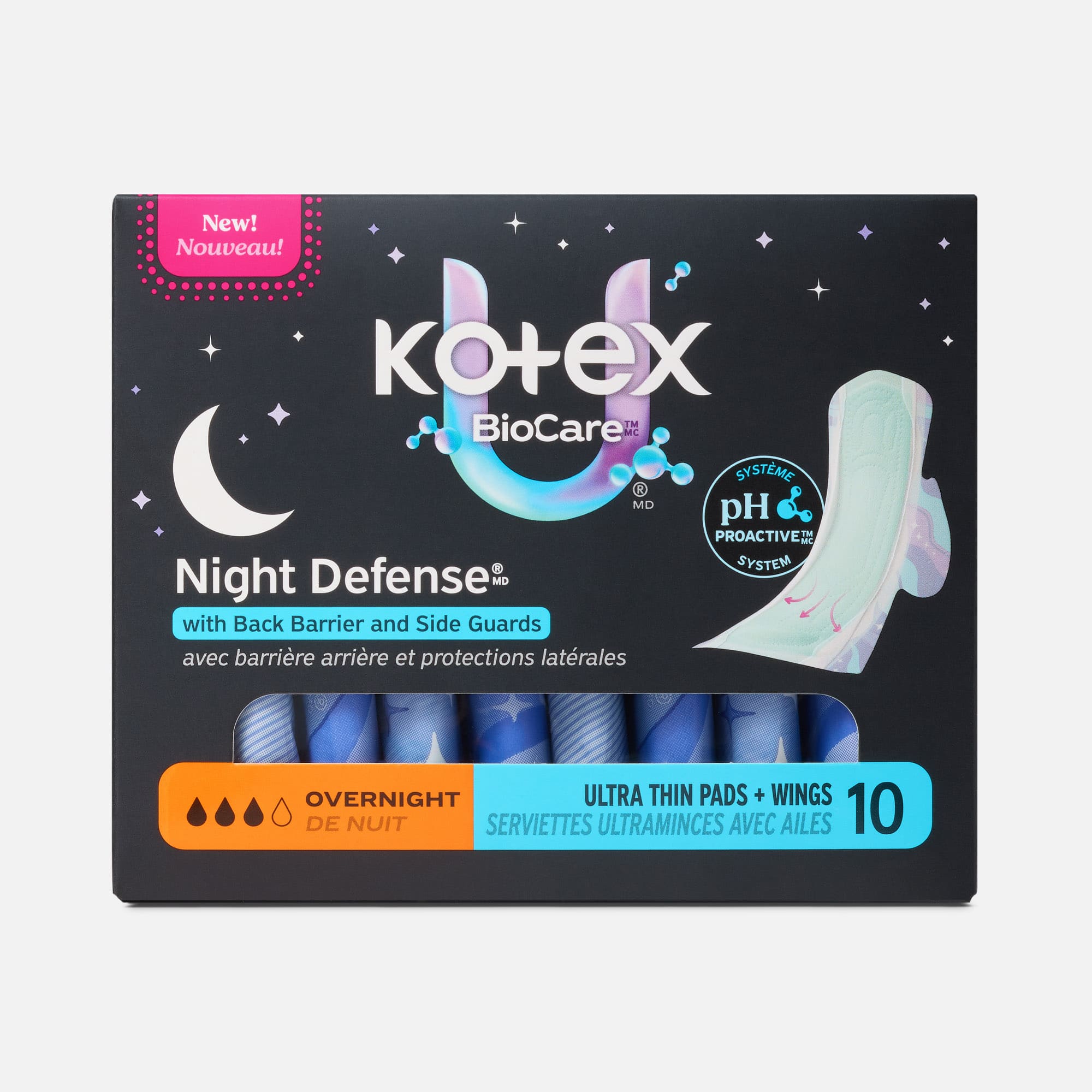 Kotex® BioCare™ Ultra Thin Overnight Pads With Wings, Heavy Absorbency, 10 ct., , large
