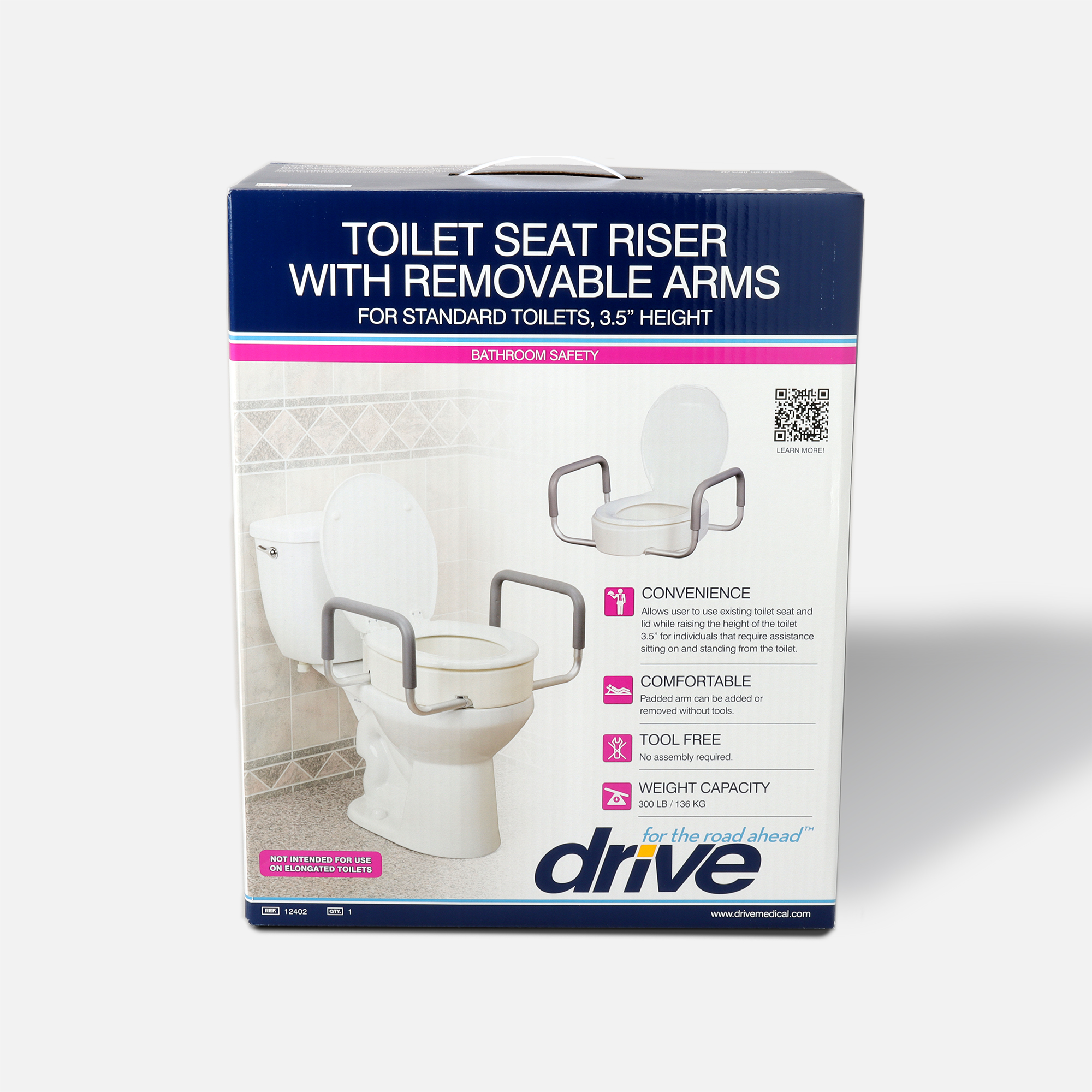 Drive Medical Toilet Seat Riser with Removable Arms, , large