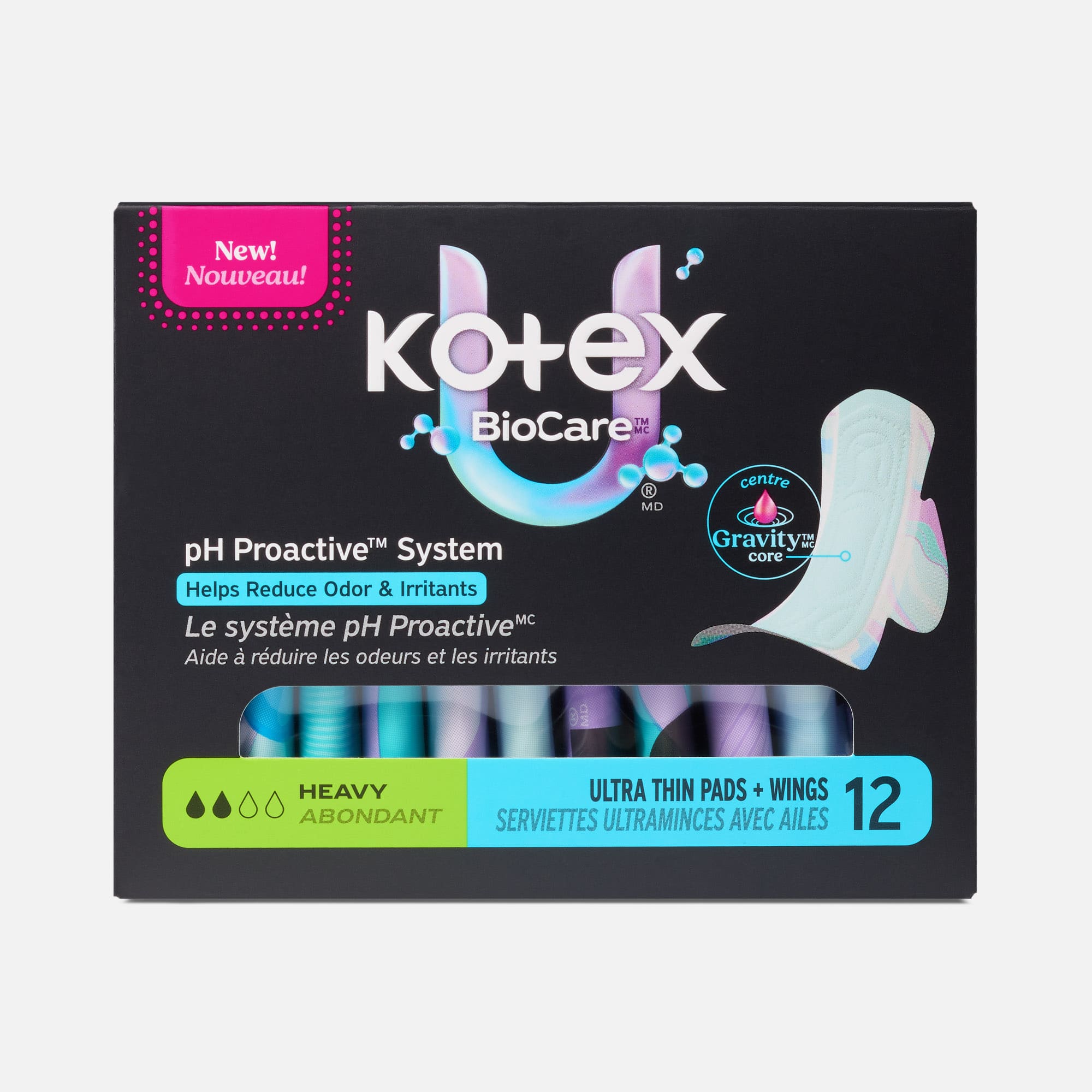 Kotex® BioCare™ Ultra Thin Pads with Wings, Heavy Absorbency, 12 ct., , large
