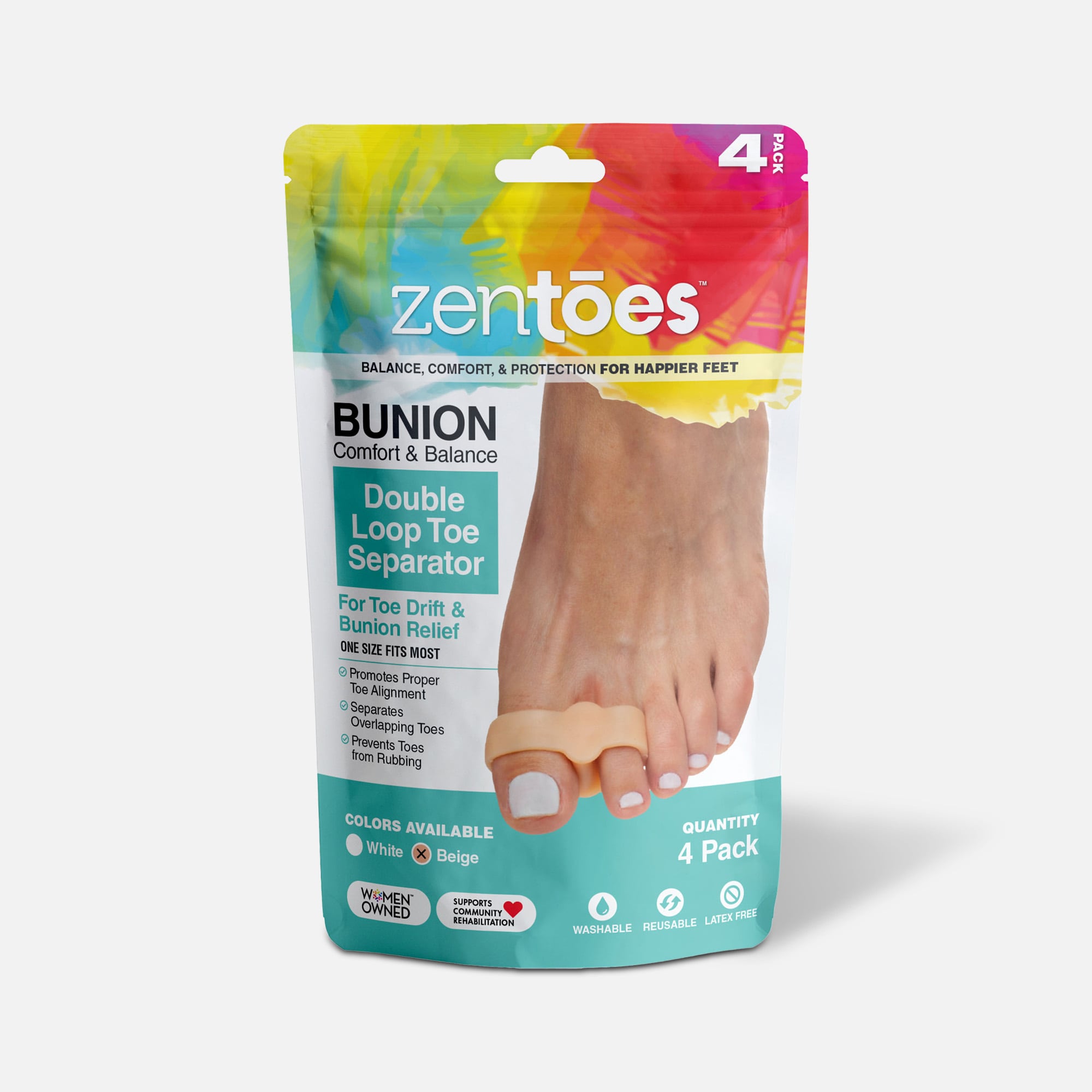 ZenToes Double Loop Toe Separator for Bunion Pain Relief - 4-Pack, , large