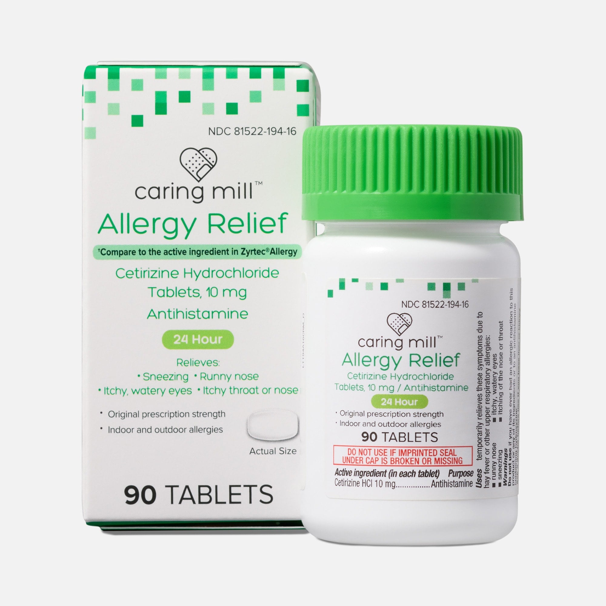 Caring Mill™ 24-Hour Allergy Relief Cetirizine Hydrochloride Tablets, 10mg, , large