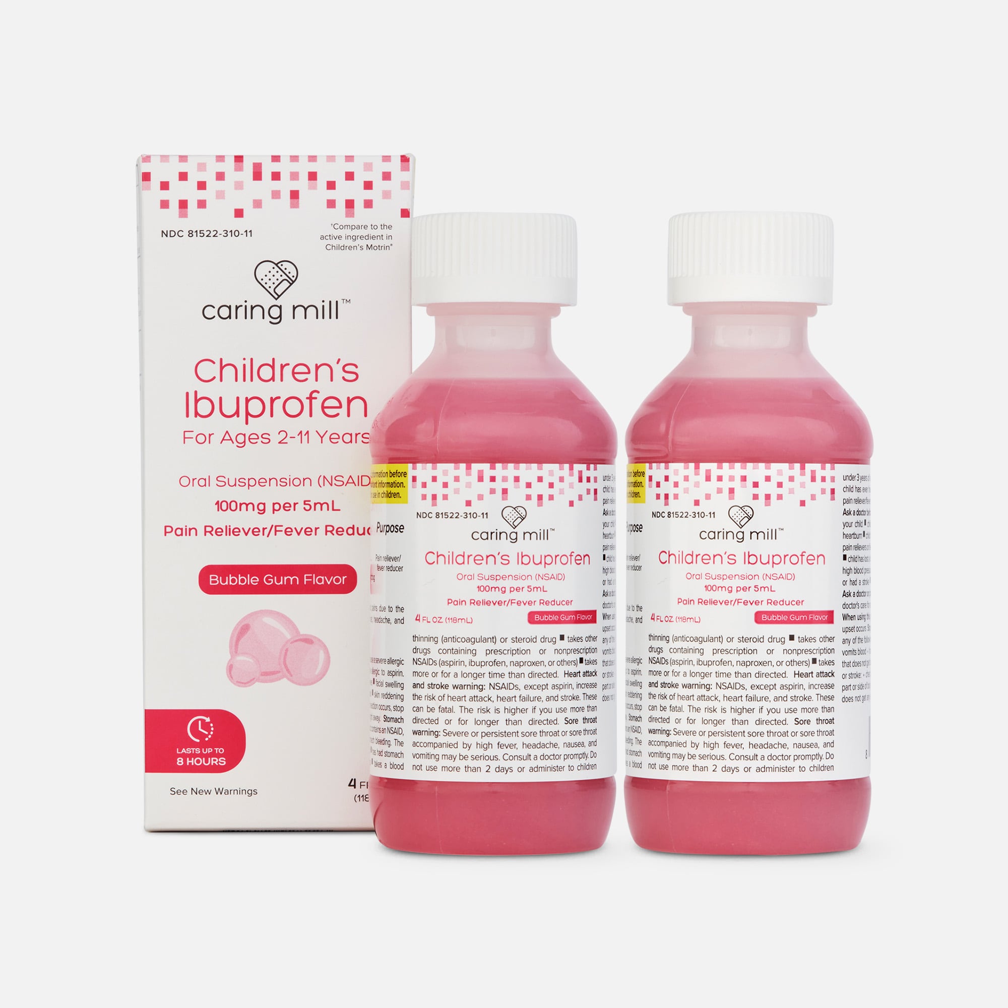 Caring Mill™ Children’s Ibuprofen Pain Reliever/Fever Reducer, Bubble Gum, 4 fl oz. (2-Pack), , large