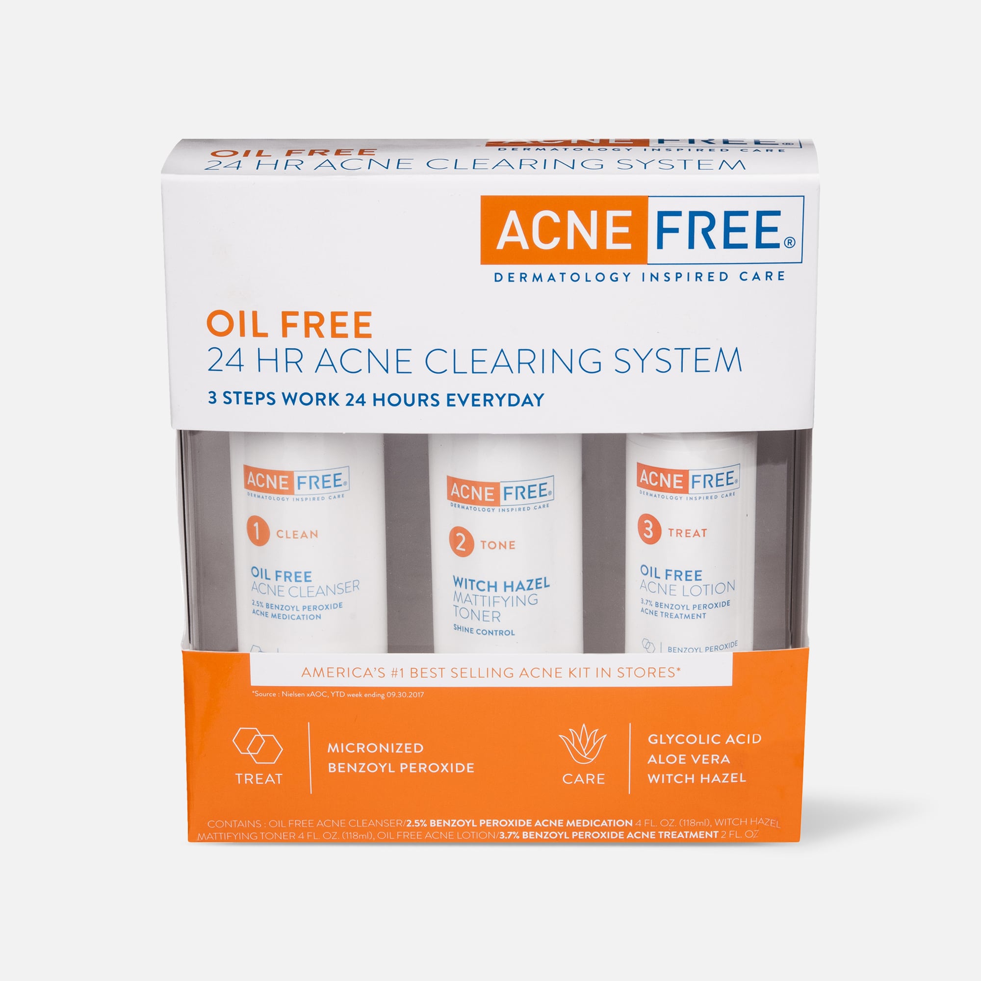 AcneFree Oil Free 24 HR Acne Clearing System, 3 Piece Kit, , large