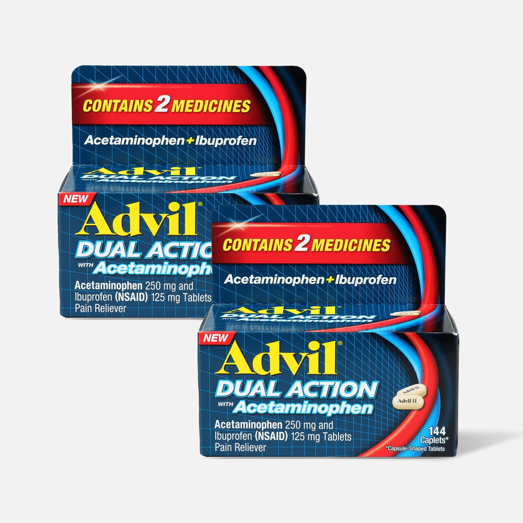 Advil Dual Action Coated Tablets, Acetaminophen + Ibuprofen, 144 ct. (2-Pack), , large
