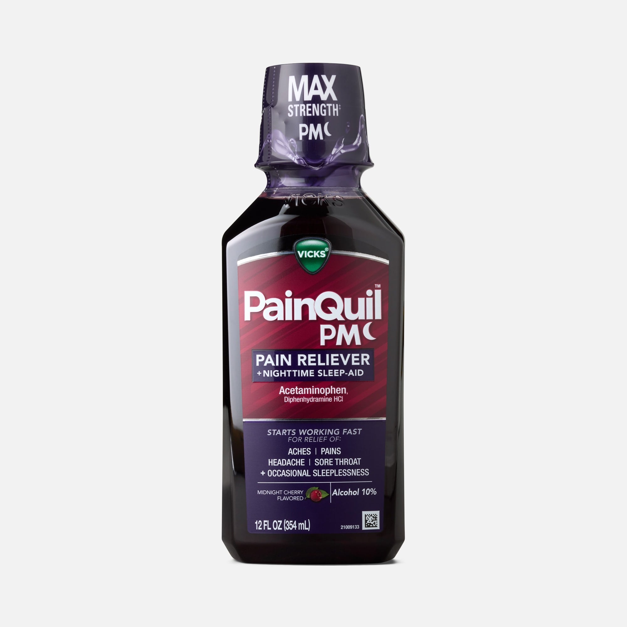 Vicks PainQuil PM Pain Relief + Sleep Aid Liquid, Midnight Cherry, 12 oz.