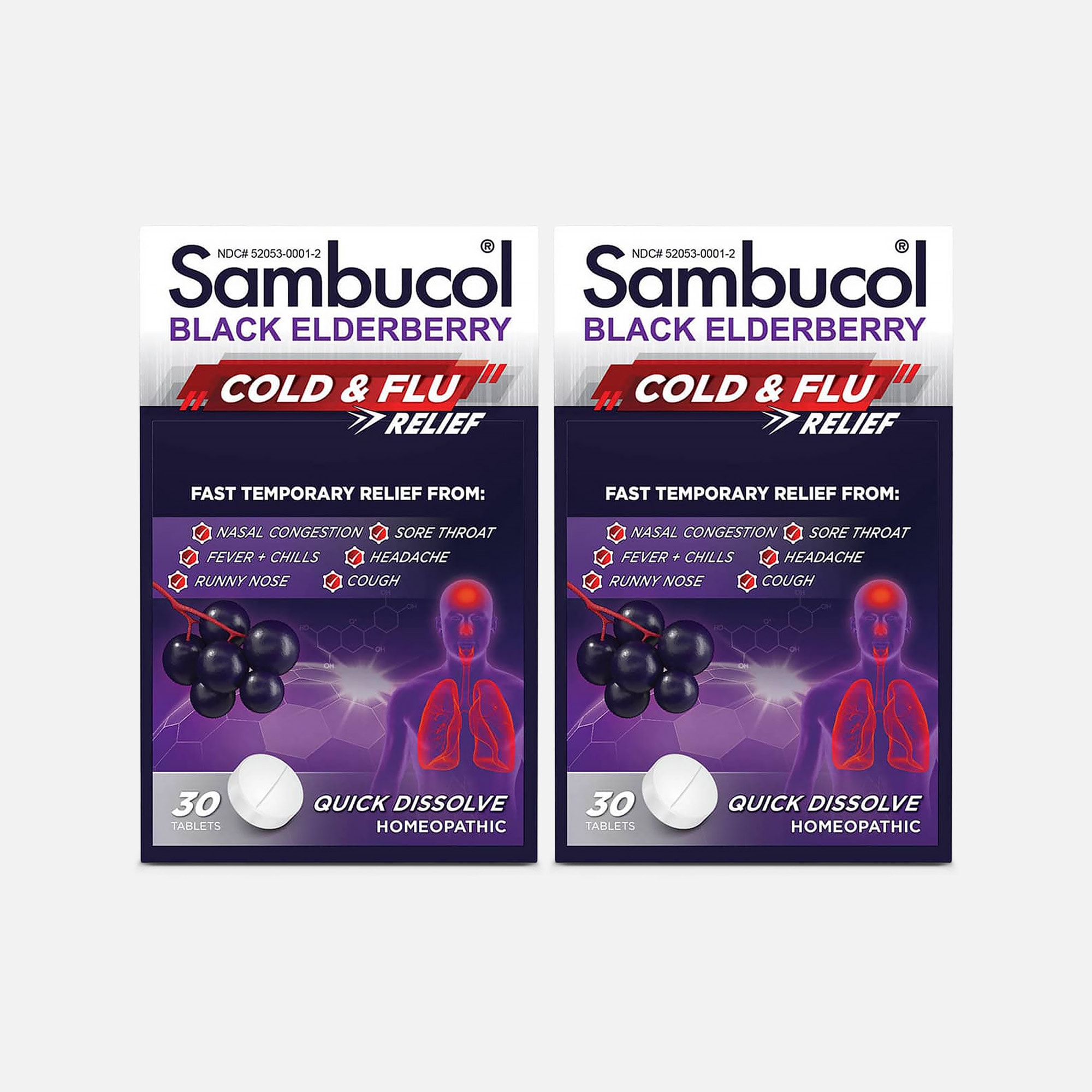 Sambucol Black Elderberry Cold and Flu Relief Tablets, 30 ct. (2-Pack), , large