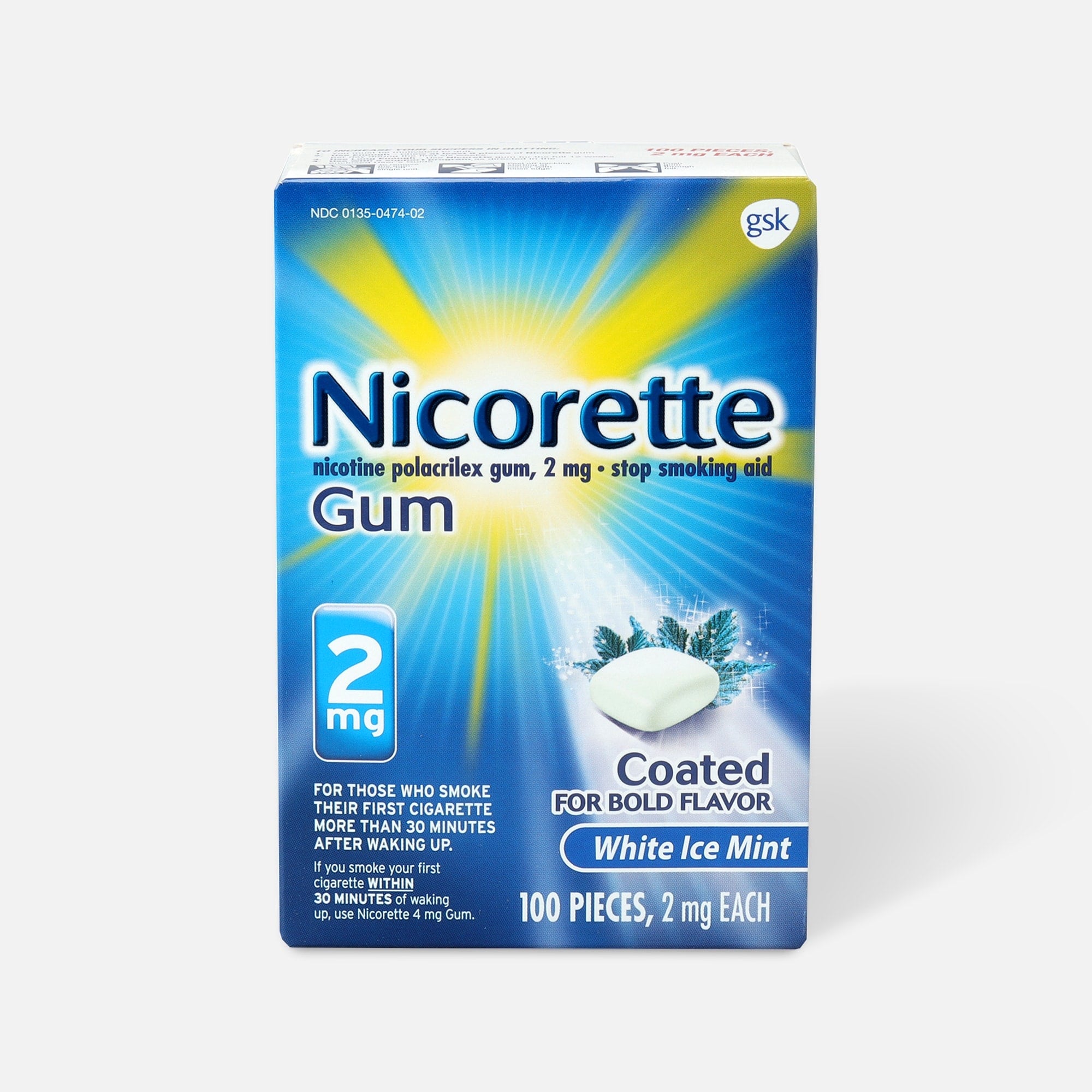 Nicorette Gum White Ice Mint, 2 mg, , large