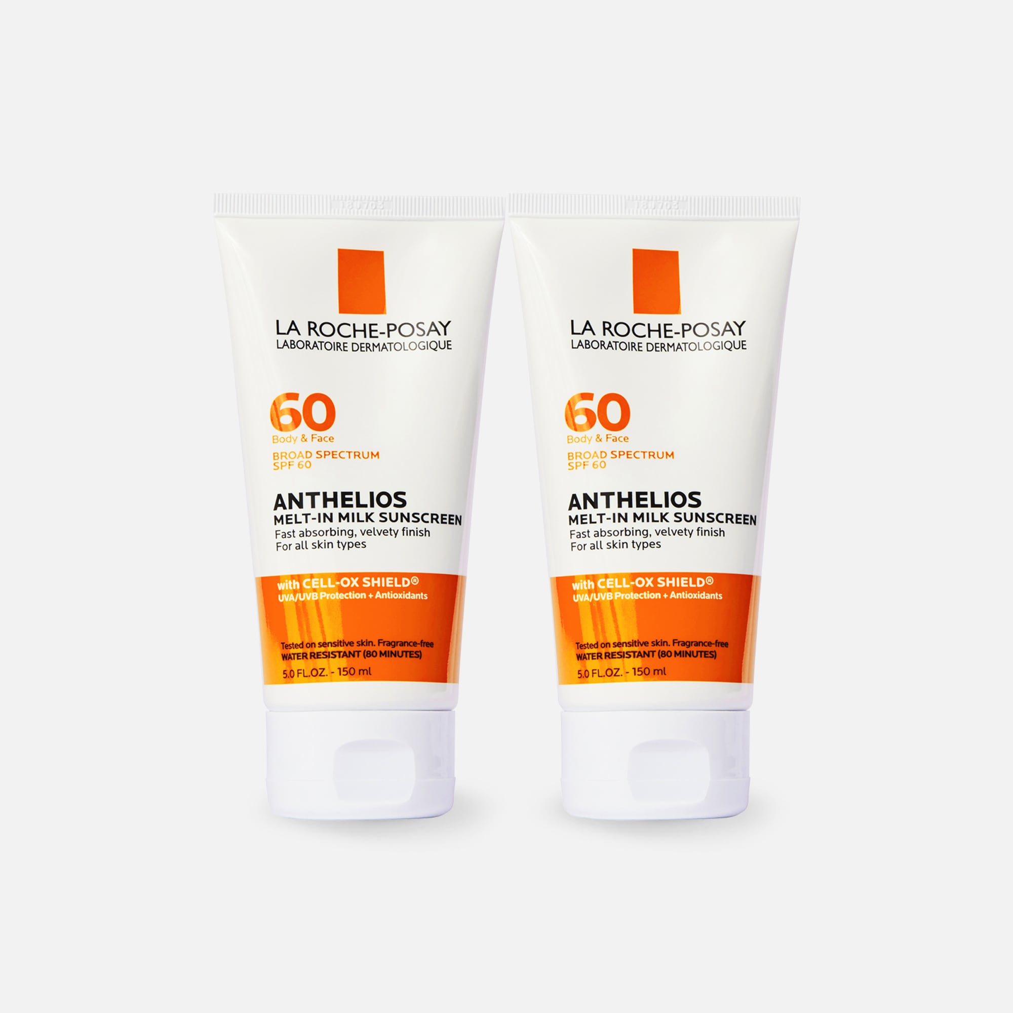 La Roche-Posay Anthelios 60 Body and Face Sunscreen Melt-In Milk Lotion, SPF 60 with Antioxidants, 5 fl oz. (2-Pack), , large