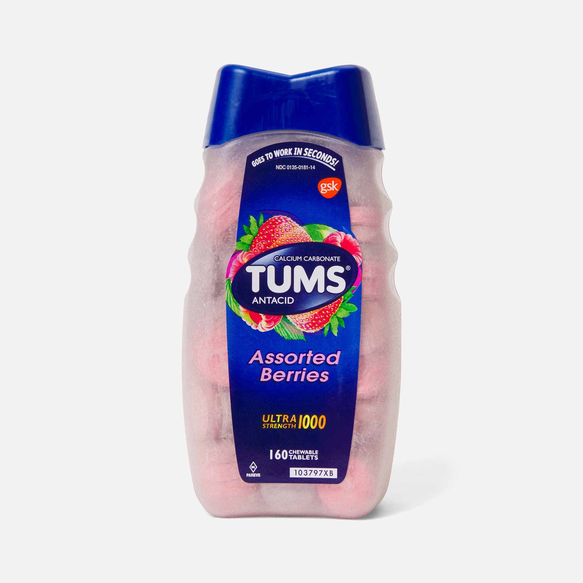TUMS Ultra Strength Chewable Antacid Tablets, Assorted Berries, 160 ct., , large