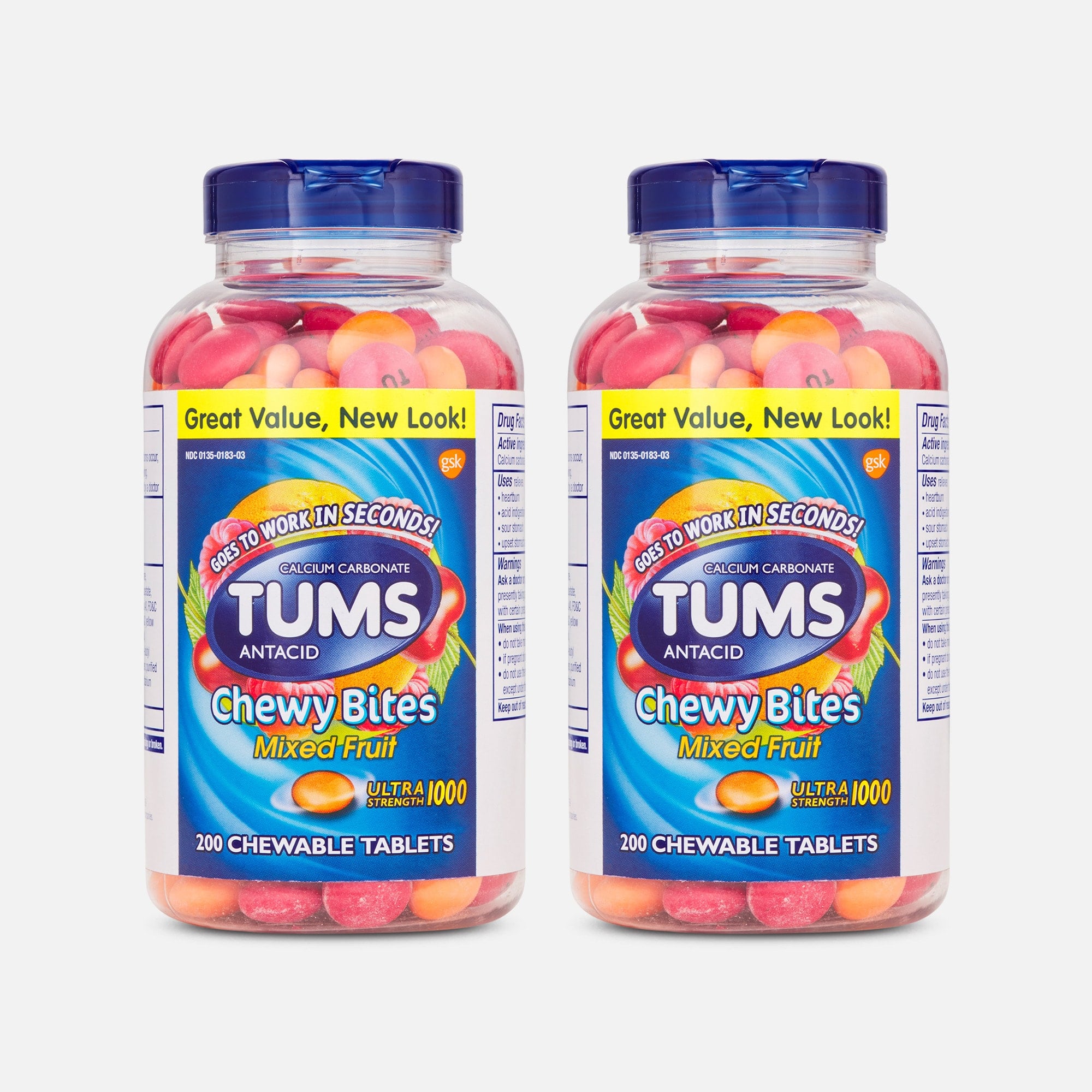 TUMS Chewy Bites Ultra Strength Antacid Chewable Tablets, Mixed Fruit, 200 ct. (2-Pack), , large