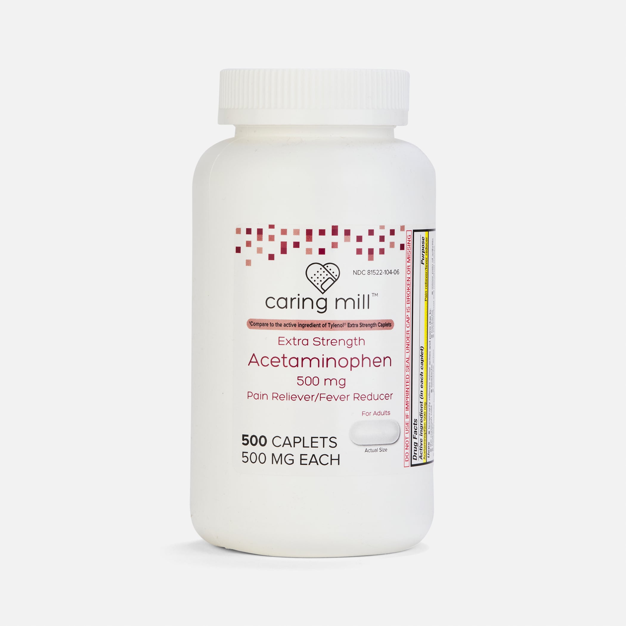 Caring Mill™ Acetaminophen Adult Pain Reliever/Fever Reducer Extra Strength Caplets, 500 ct.