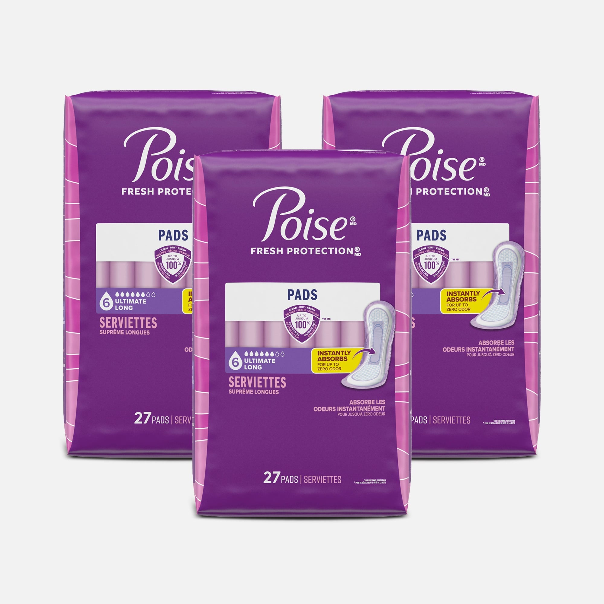 Poise Incontinence Pads, Ultimate Absorbency, Long, 27 ct. (3-Pack), , large